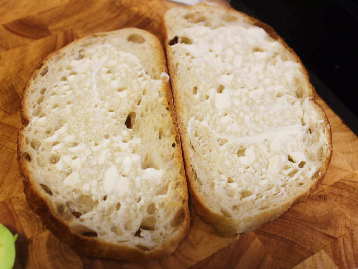 I toasted the bread in the preheated oven for about five minutes, flipped them, and toasted them for another minute.