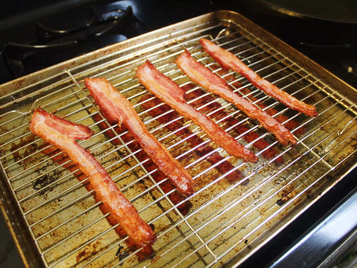 After 20 minutes in the oven, the bacon turned out perfectly crispy.