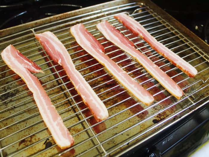 I usually fry my bacon, but the recipe said to bake it, and I really liked this method.