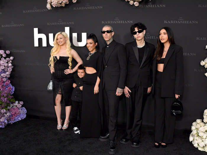 Kourtney Kardashian, Travis Barker, and their children rocked up in coordinating black outfits.