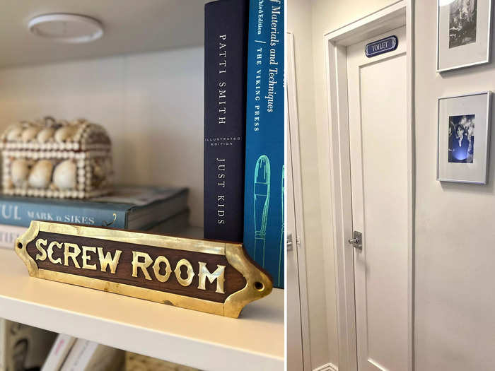 Use antique signs instead of modern decor with writing on it.