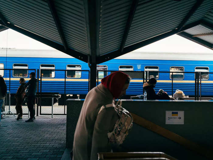 Others waited on the covered platform to greet people they knew coming into Poland as a train arrived from Ukraine.