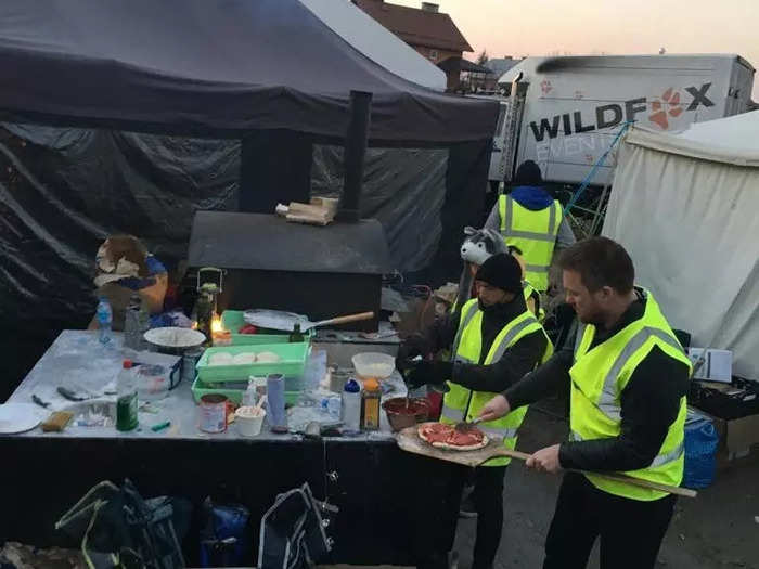 Orsini and the volunteers who he recruited are based in a tent next to the border. This is where they make pizzas for the refugees.