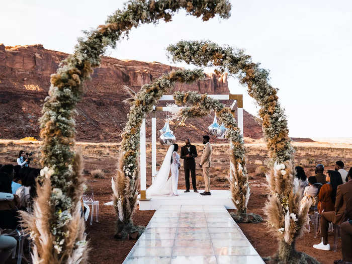 The couple said their vows in the middle of the desert.