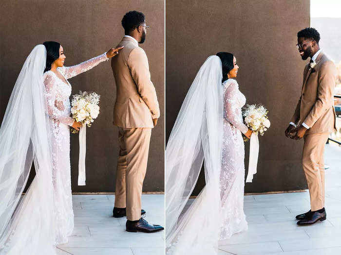 Lindo saw his bride in her dress during a first look ahead of their ceremony.