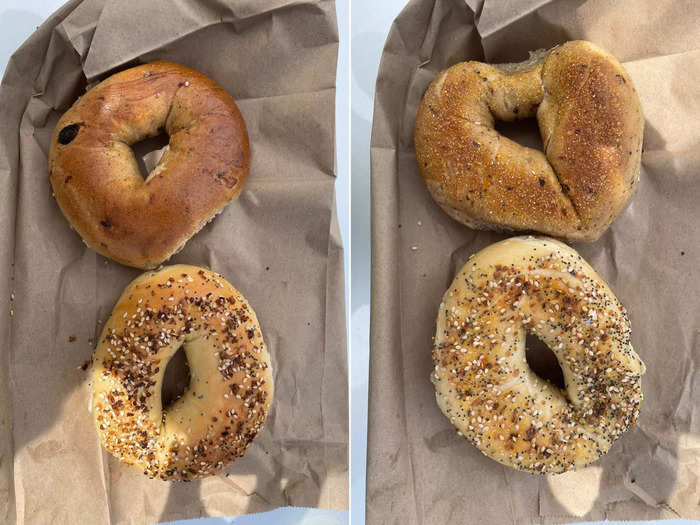 I thought the cinnamon-raisin tasted more New York-like than the everything bagel.