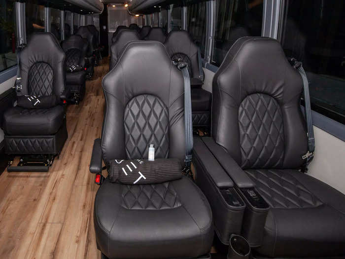 Best of all, there are no uncomfortable fabric seats and cramped rows of people inside either of the luxury motorcoaches.