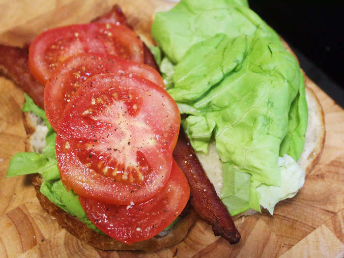 I then added four slices of tomato and seasoned it liberally with salt and pepper.