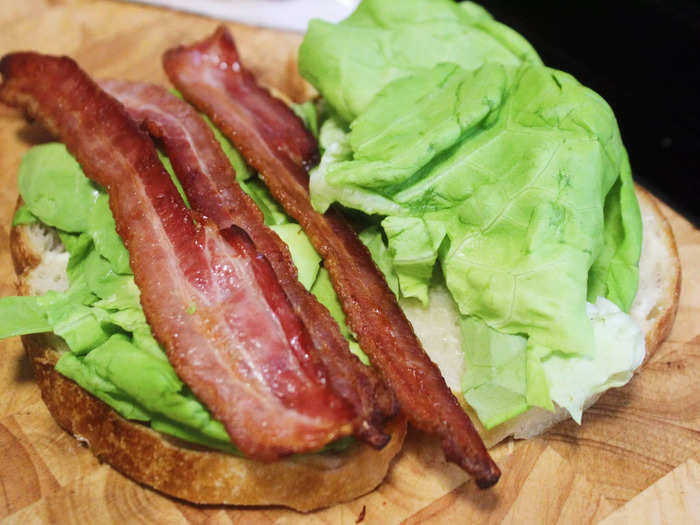 I added the avocado slices and bacon on top of the sandwich. There was a perfect amount of bacon to ensure that I would get an even bite.