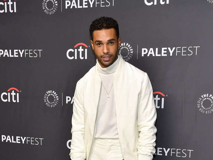 Lucien Laviscount opted for a cream monochrome look with a high neck and a simple necklace.