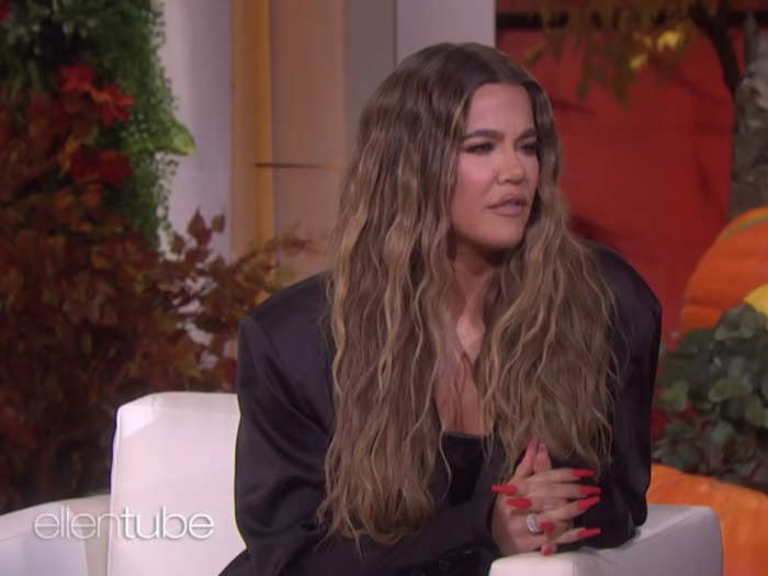 Khloe Kardashian improvised by wearing a suit jacket during an appearance on "The Ellen Degeneres Show" after her t-shirt ripped at the back.