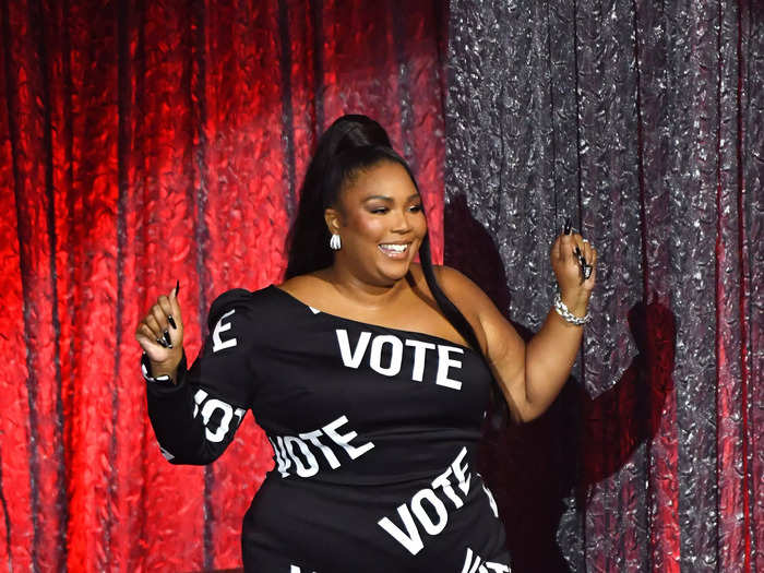 Lizzo made a political statement in a black minidress at the 2020 Billboard Music Awards, urging people to vote ahead of the US presidential election.