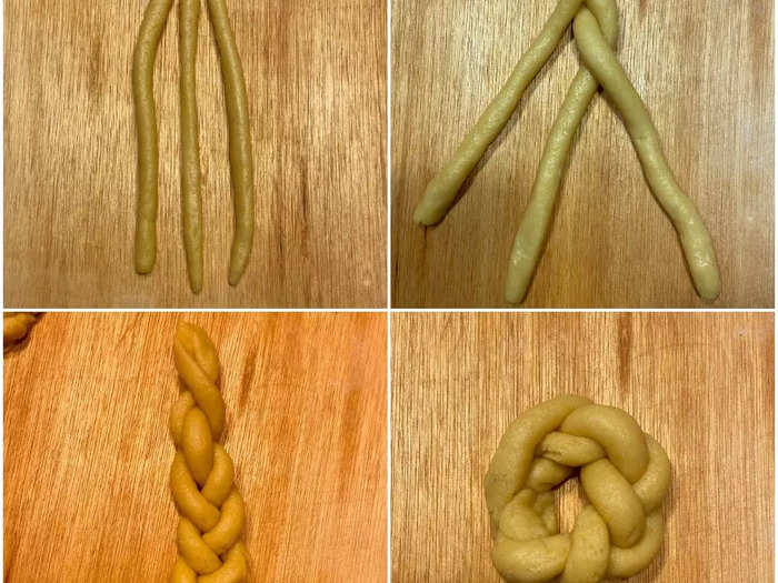 The most difficult part was dividing up the dough equally and braiding it to form a wreath shape.