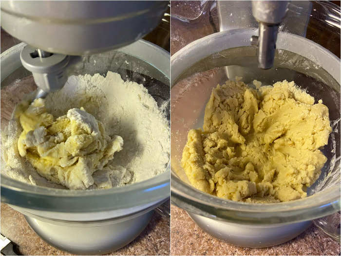 I turned the mixer on high to form the dough as much as possible.