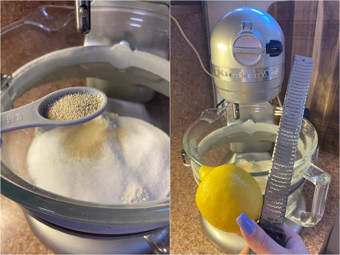 I also added yeast and grated lemon zest into the bowl before combining.