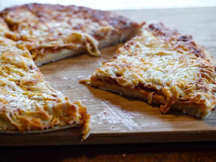 The crust was thicker than I expected, but this pizza was nice and cheesy.