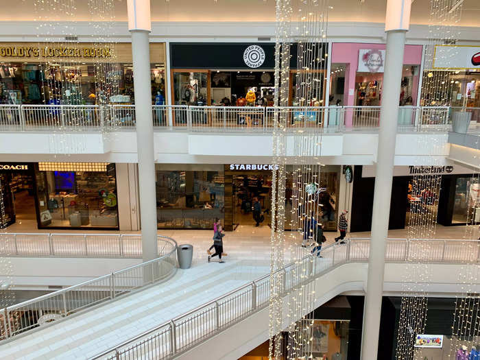 Stores and eateries like Coach, Starbucks, and traditional department stores are mall staples.