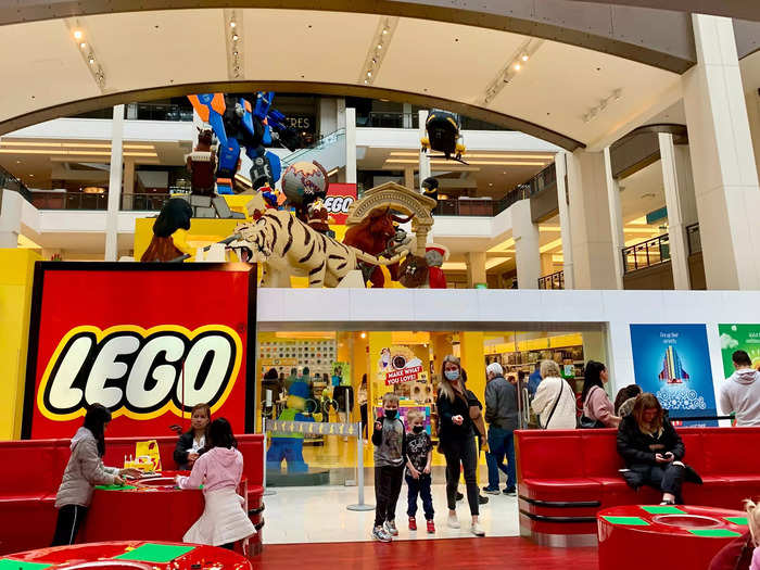 To recover from riding roller coasters, I waited in line at the Lego store.