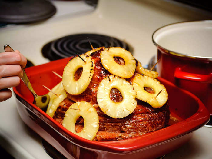 Many families in the United States serve baked ham at Easter dinner.