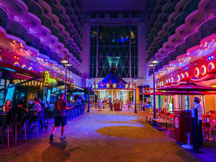 Like all of the outdoor decks, the Boardwalk is illuminated at night.