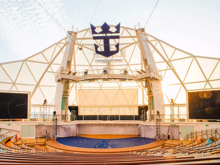 The Boardwalk ends with the Aquatheater, where Royal Caribbean puts on outdoor movies and a water show featuring dancers, divers, and acrobats.