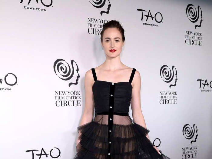 Renate Reinsve wore a black dress featuring a sheer, layered tulle skirt at the New York Film Critics Circle Awards on March 16.