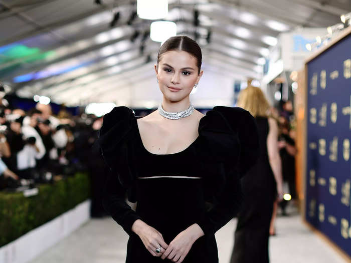 Selena Gomez was the definition of chic in this black gown with puffed sleeves on the SAG red carpet.