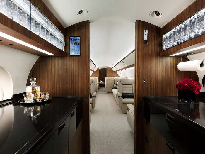 The 19-seater jet is replete with a galley, where food and drinks can be prepared.