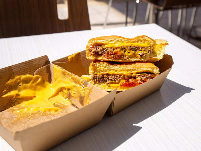 The pool of sweet Heinz ketchup and mustard added the necessary contrasting sweet and tangy notes, and the lightly toasted bun was soft but still a good vessel for a burger.