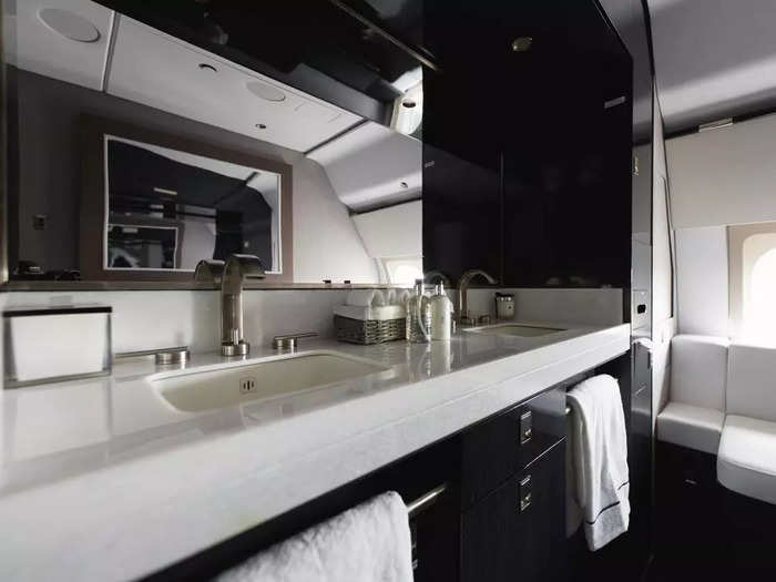 ...and crystal white marble vanity countertops.