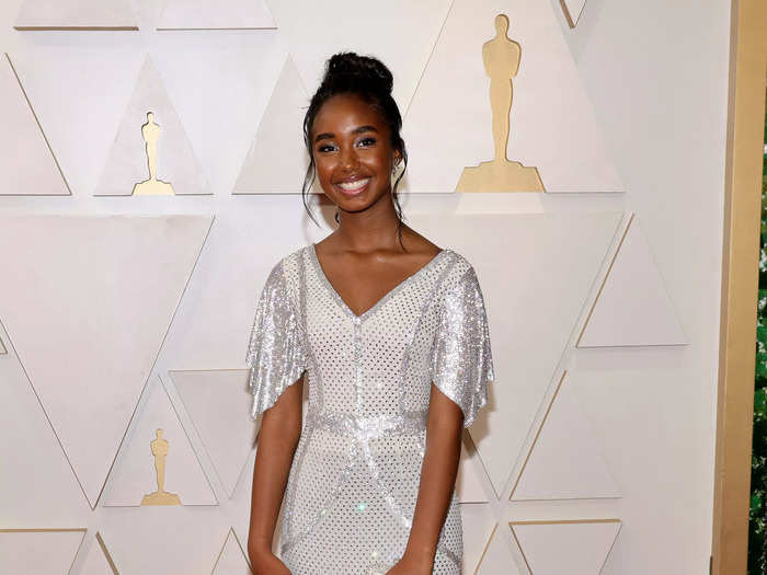 Chance Combs wore a sweet white and silver sequined dress with delicate sleeves.