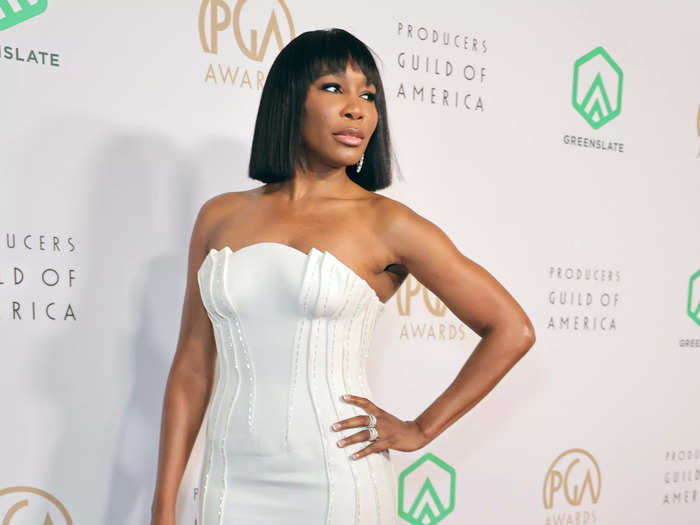 For one of her many white red-carpet looks, Venus Williams showed off unique corset detailing at the Producers Guild Awards in March.