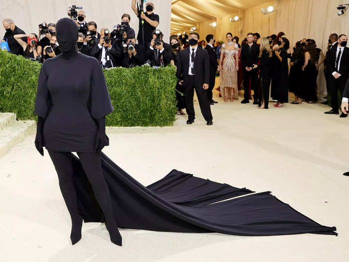 Kim turned heads at the same event in a Balenciaga ensemble that covered her entire face and body.