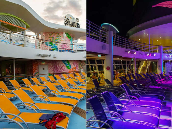 Above the pools, more lights change colors. I thought the rainbow glow over everything made the decks feel magical.