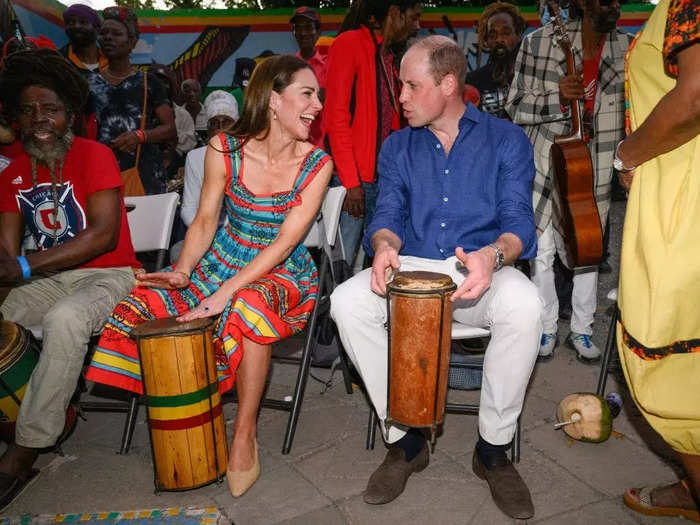 They played the drums while visiting Jamaica as part of their Caribbean tour in March.