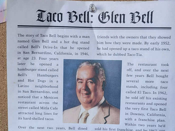 Bell frequented a small Mexican restaurant across the street from his own business, Mitla Cafe. He sought to recreate the restaurant