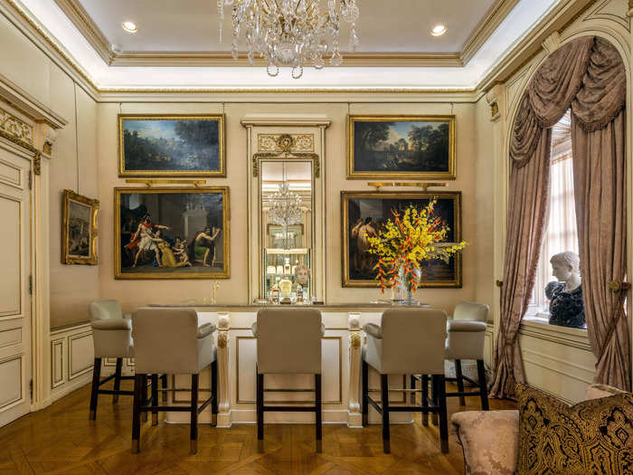 Other timeless luxuries within the six-level mansion include a marble-topped bar and a temperature-controlled wine cellar.