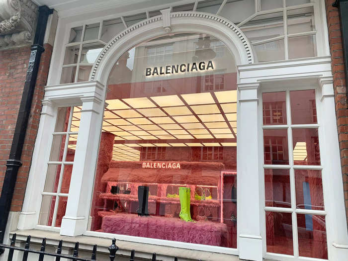 The store is located in the exclusive neighborhood of Mayfair, London. The interiors will remain decked in the bright, furry material until May 18.