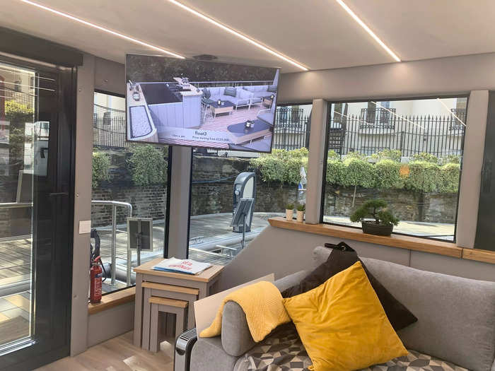 The floating home also has floor-to-ceiling, tinted windows for privacy.