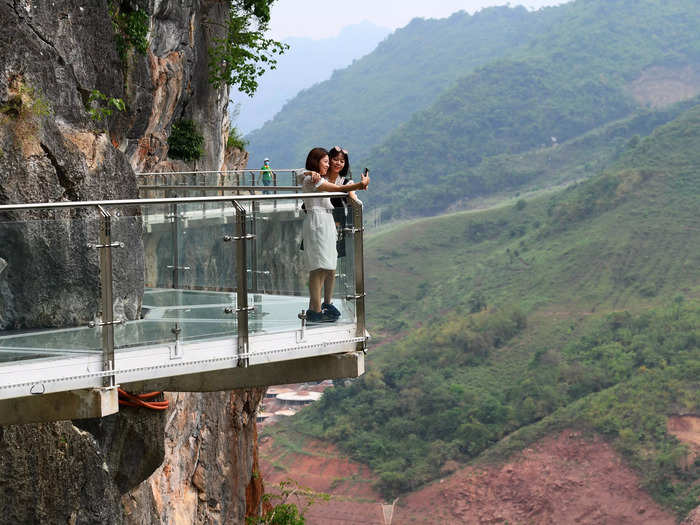 The glass pedestrian bridge opened at the end of April.