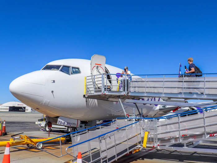For boarding and deplaning, passengers will use airstairs or airramps in many locations, including Burbank and New Haven. The company avoids using jet bridges to save on costs.