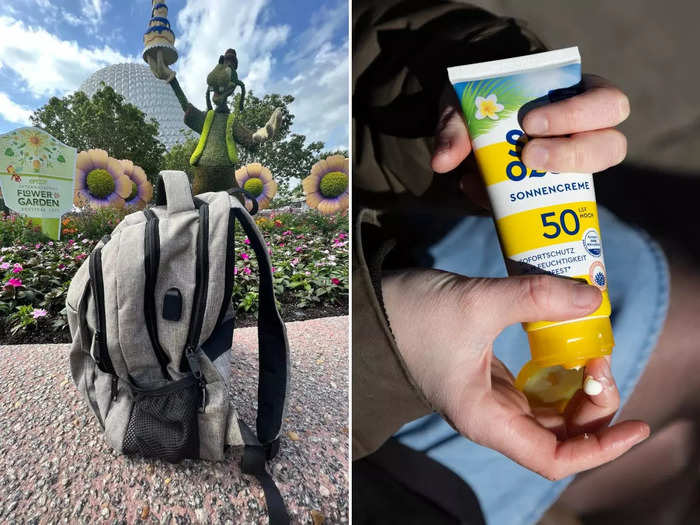 Inside his backpack, he always has sunscreen and a hat.