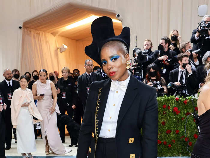 Director Janicza Bravo stood out in a bold Schiaparelli ensemble.