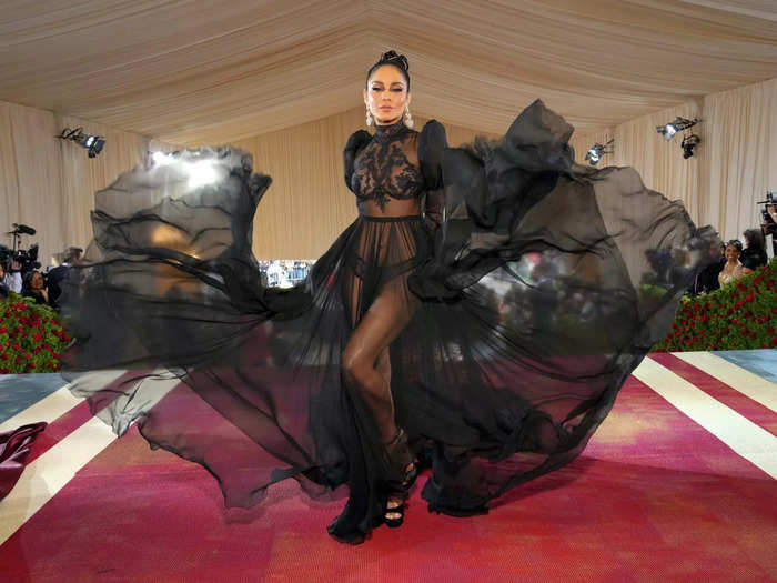 Vanessa Hudgens stunned in a see-through Moschino gown with strategically-placed lace.