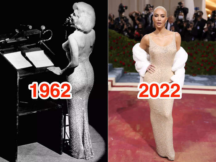 Kim Kardashian also took inspiration from an American icon, sporting a dress once worn by Marilyn Monroe.