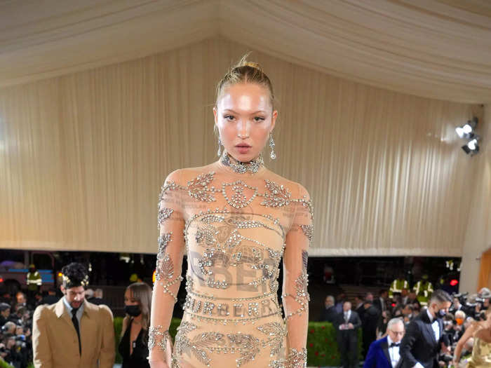 Lila Grace Moss wore Burberry to participate in the "naked" trend.