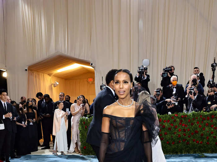 Kerry Washington walked the red carpet in a see-through, corseted look.