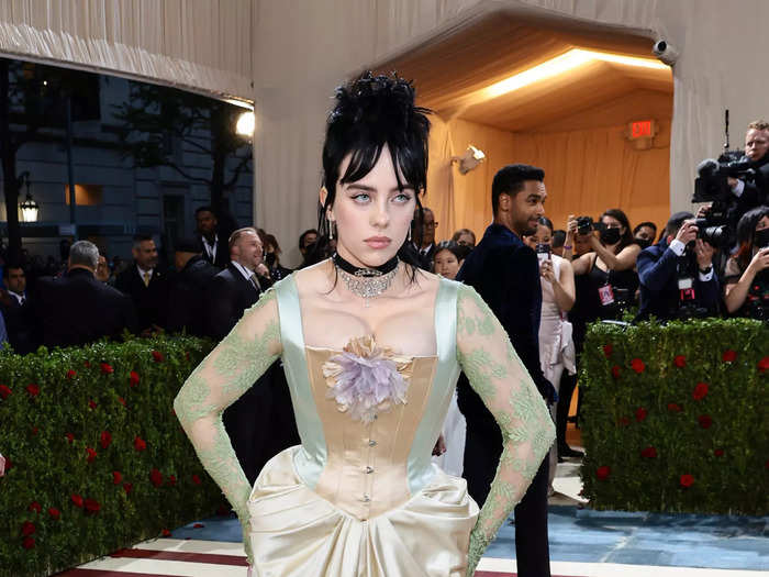 Billie Eilish also wore an upcycled dress by Gucci, telling Vogue red-carpet host Emma Chamberlain that "nothing was wasted."