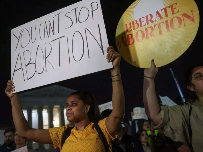 Protesters in support of Roe v. Wade gathered outside Supreme Court