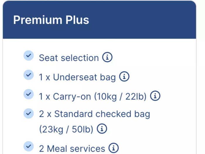 …and Premium Plus getting a standard checked bag and seat selection.